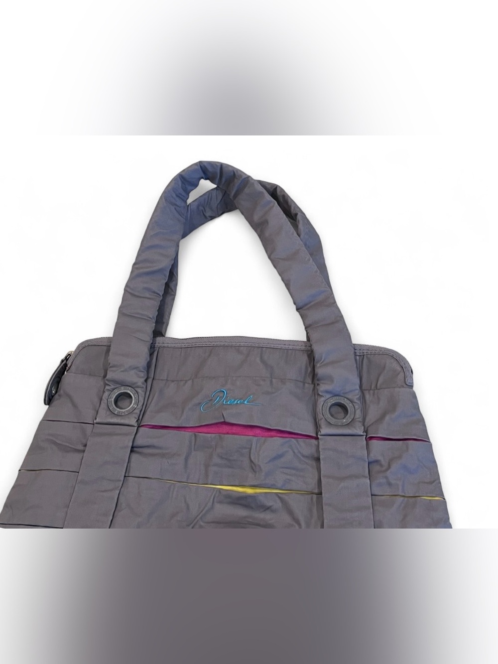 VTG Diesel Y2K Grey Archive puffer shoulder bag W/ colorful horizontal cut-outs - Picture 3 of 10